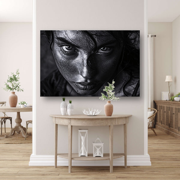 Zwart-wit portret van intense vrouw canvas