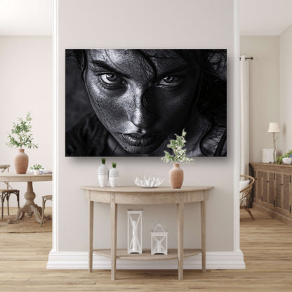 Zwart-wit portret van intense vrouw acrylglas