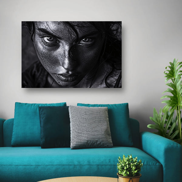 Zwart-wit portret van intense vrouw canvas