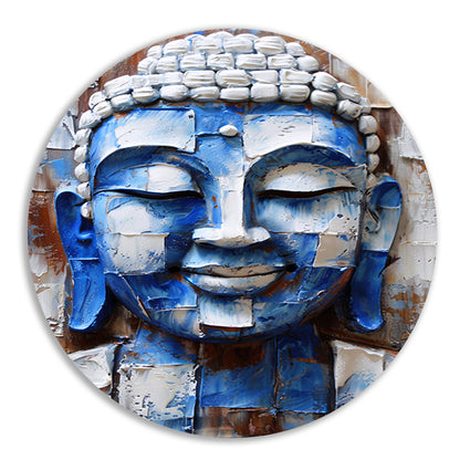 Moderne abstracte boeddha schilderij met kleuren aluminium muurcirkel