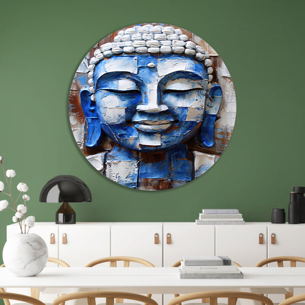 Moderne abstracte boeddha schilderij met kleuren aluminium muurcirkel