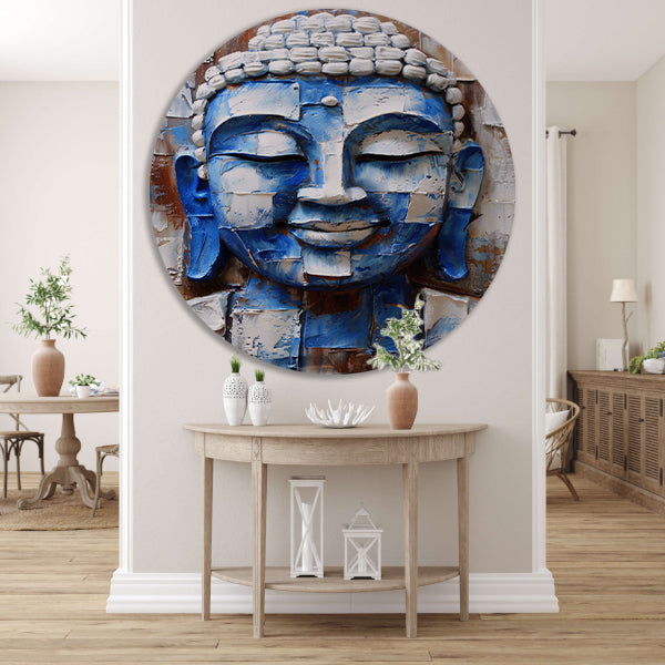 Moderne abstracte boeddha schilderij met kleuren aluminium muurcirkel