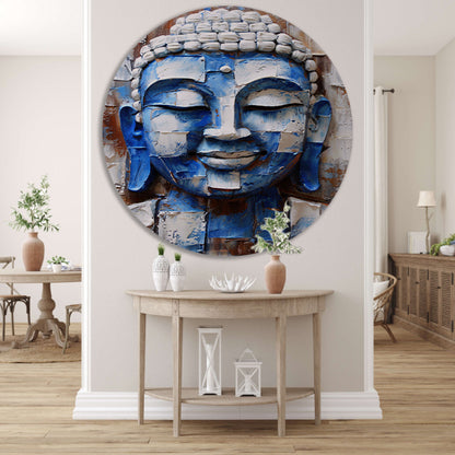 Moderne abstracte boeddha schilderij met kleuren aluminium muurcirkel