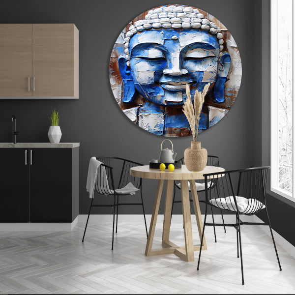 Moderne abstracte boeddha schilderij met kleuren aluminium muurcirkel