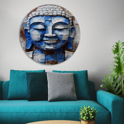 Moderne abstracte boeddha schilderij met kleuren aluminium muurcirkel