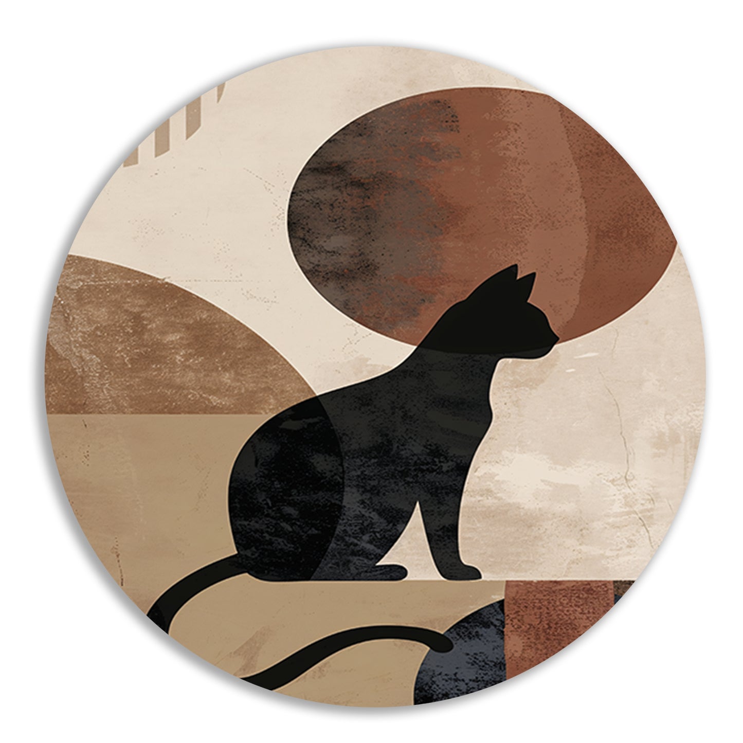 Minimalistische zwarte kat tegen een abstracte achtergrond aluminium muurcirkel