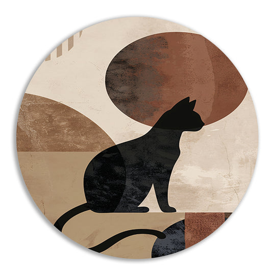 Minimalistische zwarte kat tegen een abstracte achtergrond aluminium muurcirkel