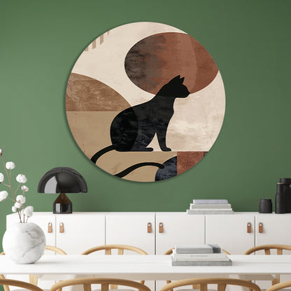 Minimalistische zwarte kat tegen een abstracte achtergrond aluminium muurcirkel