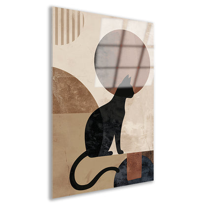 Minimalistische zwarte kat tegen een abstracte achtergrond acrylglas
