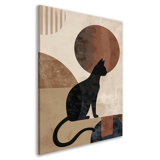 Minimalistische zwarte kat tegen een abstracte achtergrond canvas