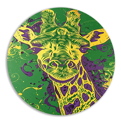Moderne kleurrijke psychedelische giraffe schilderij aluminium muurcirkel