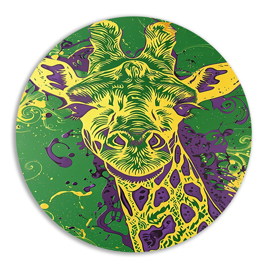 Moderne kleurrijke psychedelische giraffe schilderij aluminium muurcirkel