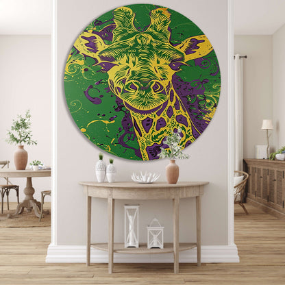 Moderne kleurrijke psychedelische giraffe schilderij aluminium muurcirkel