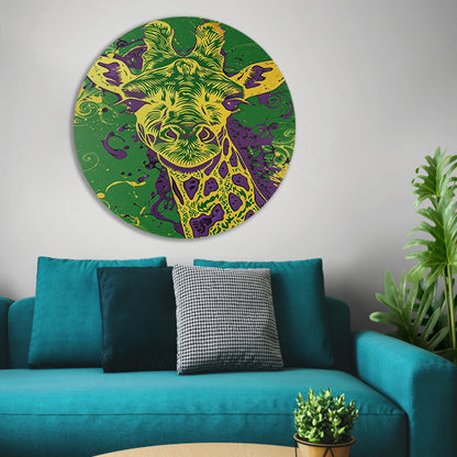Moderne kleurrijke psychedelische giraffe schilderij aluminium muurcirkel