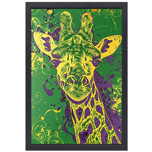 Moderne kleurrijke psychedelische giraffe schilderij canvas met baklijst