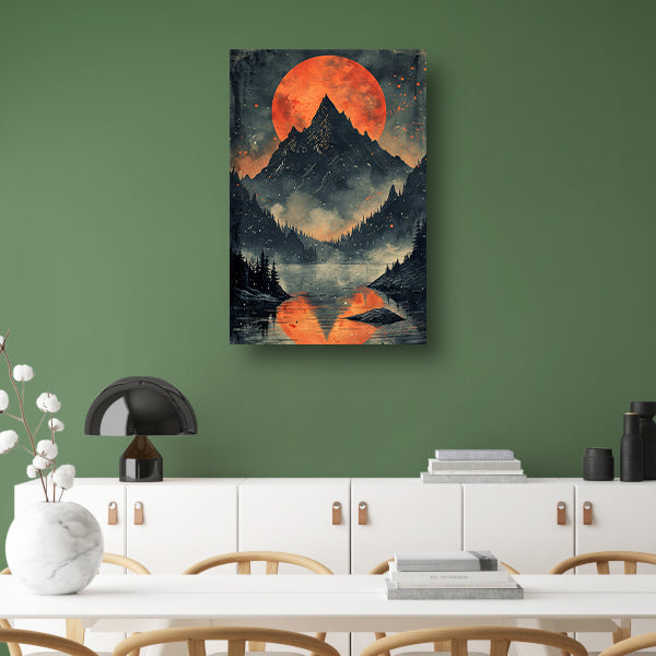 Rode Maan Berglandschap Reflectie canvas