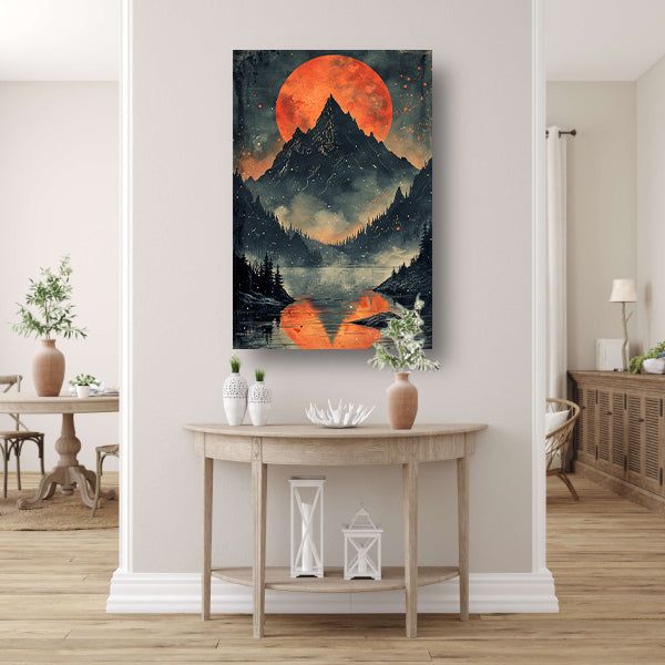 Rode Maan Berglandschap Reflectie canvas