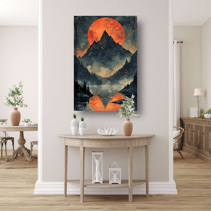 Rode Maan Berglandschap Reflectie canvas