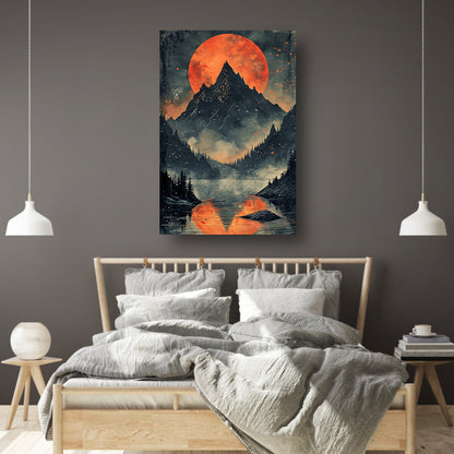 Rode Maan Berglandschap Reflectie canvas