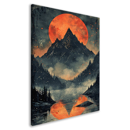 Rode Maan Berglandschap Reflectie canvas
