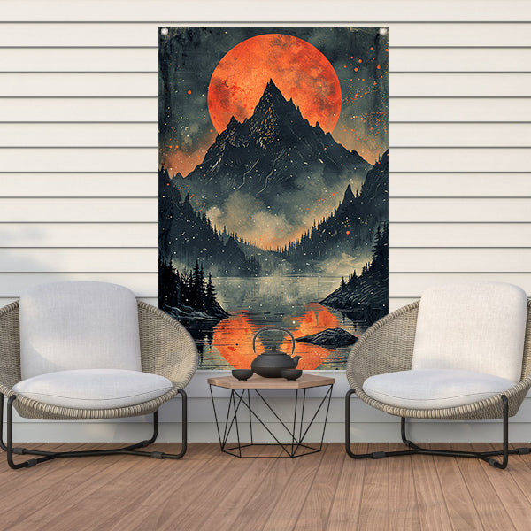 Rode Maan Berglandschap Reflectie tuinposter