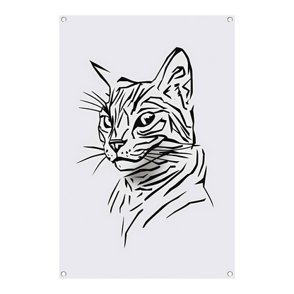 Minimalistische zwart-witte kat illustratie tuinposter