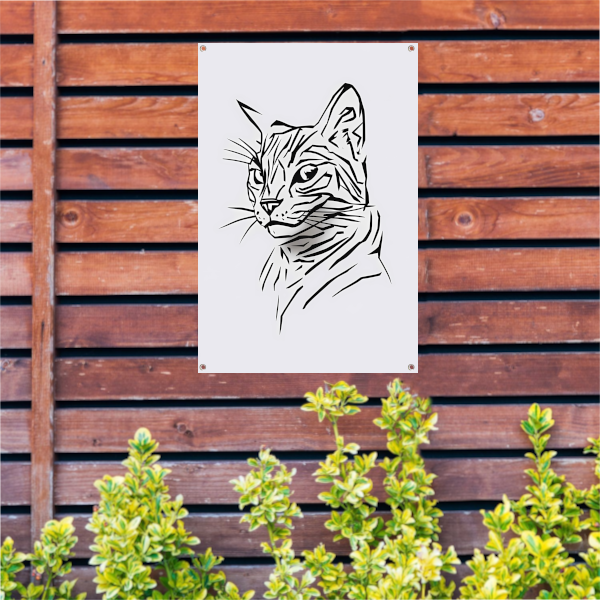 Minimalistische zwart-witte kat illustratie tuinposter