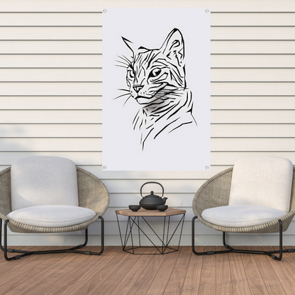 Minimalistische zwart-witte kat illustratie tuinposter