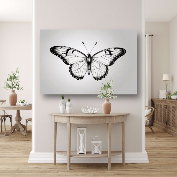 Minimalistische zwart-wit vlinder illustratie poster