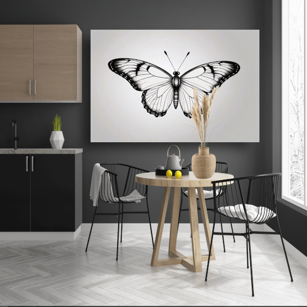 Minimalistische zwart-wit vlinder illustratie poster
