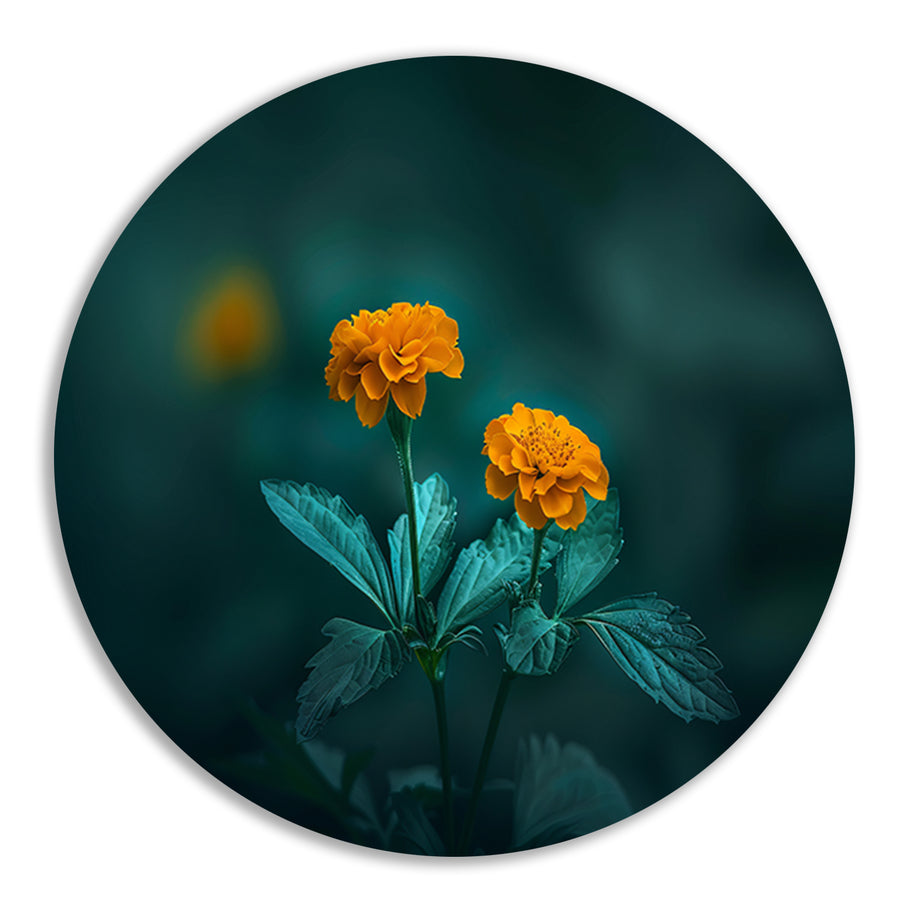 Twee oranje bloemen tegen groene achtergrond forex muurcirkel