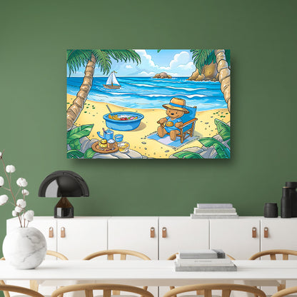 Tropische teddybeer op zomers strand poster