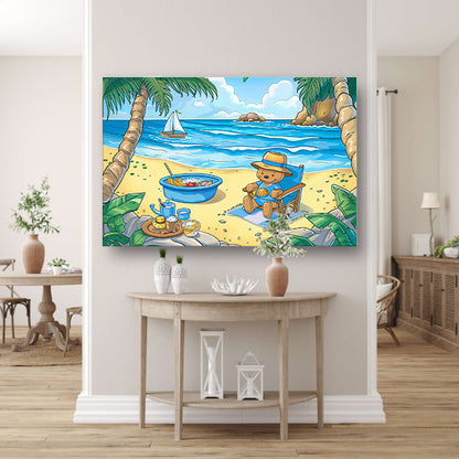 Tropische teddybeer op zomers strand poster