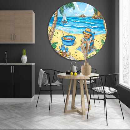 Tropische teddybeer op zomers strand aluminium muurcirkel