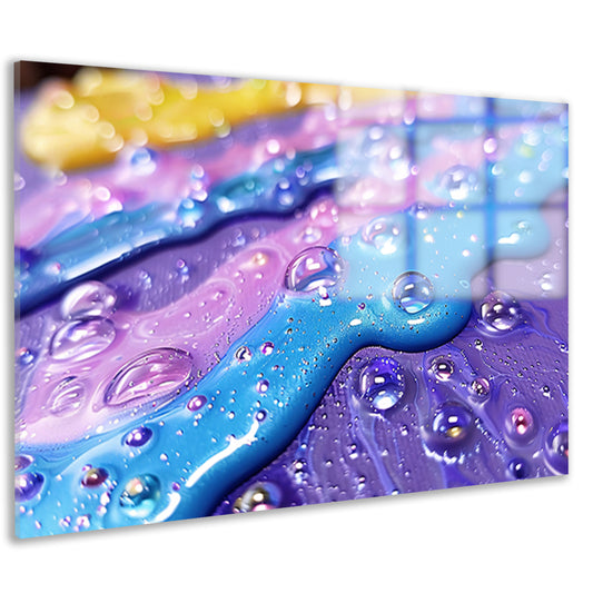 Kleurrijk abstract kunstwerk met waterdruppels acrylglas