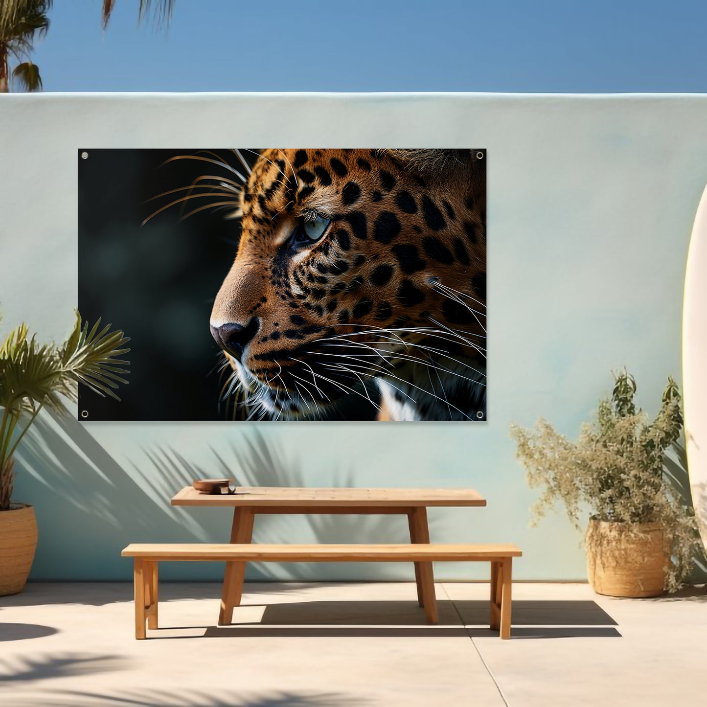 Gedetailleerd portret van een luipaard tuinposter