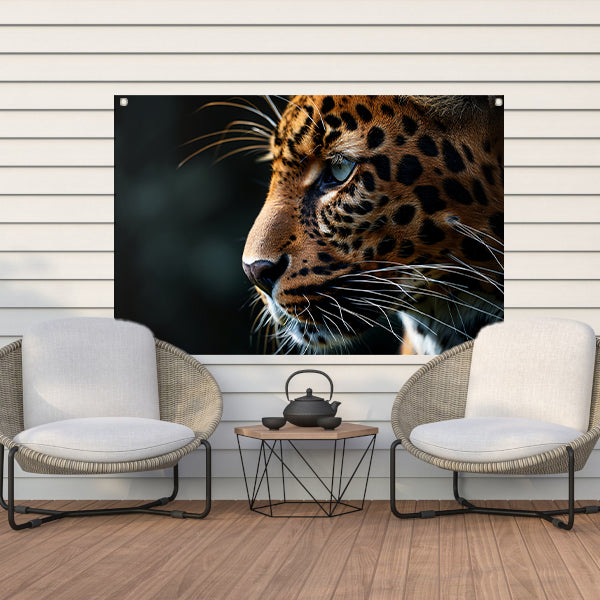 Gedetailleerd portret van een luipaard tuinposter