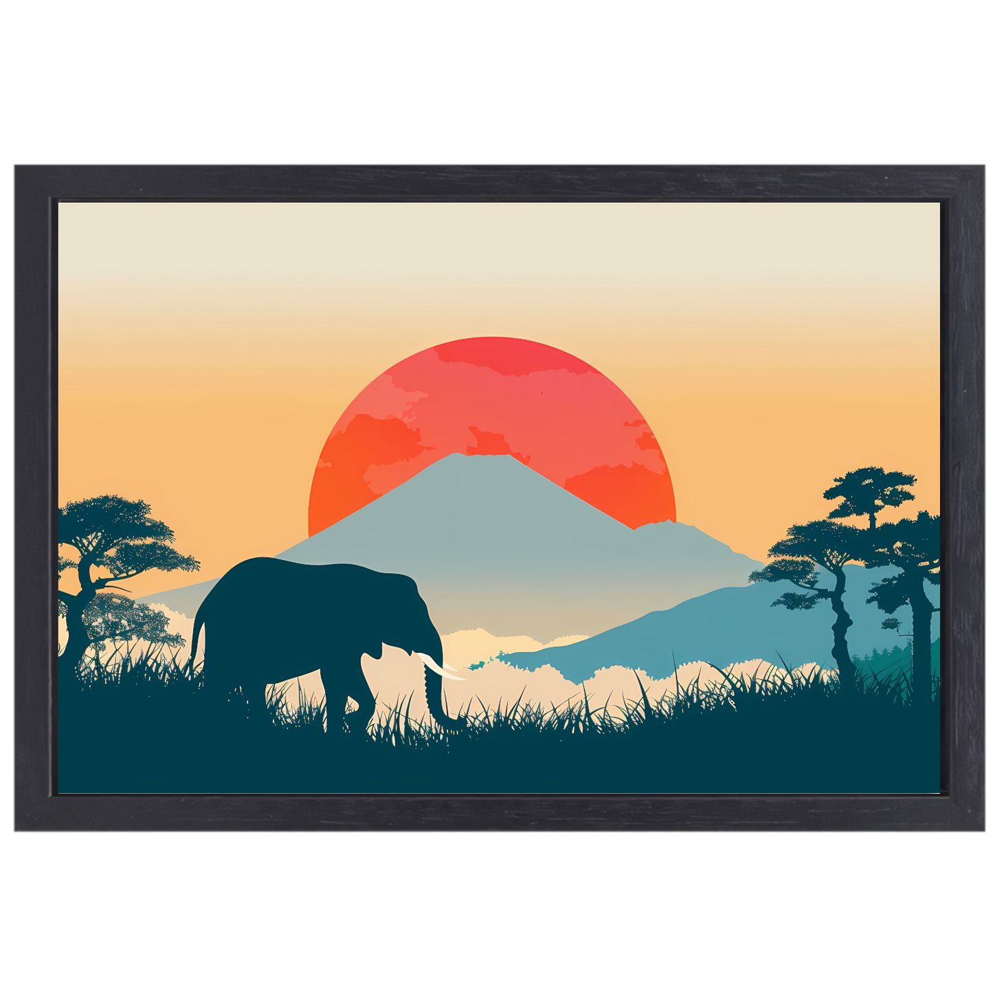 Olifant silhouet berg canvas met baklijst