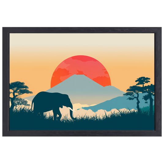 Olifant silhouet berg canvas met baklijst