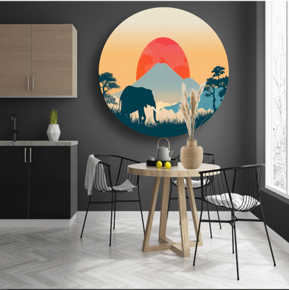 Olifant silhouet berg aluminium muurcirkel