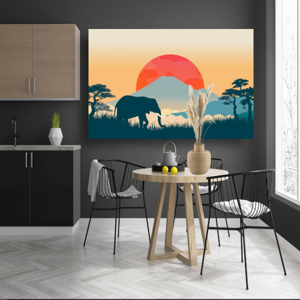 Olifant silhouet berg poster