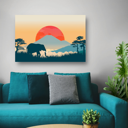 Olifant silhouet berg poster