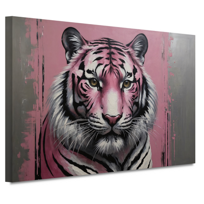 Moderne Roze en Zilver Tijger Schilderij canvas