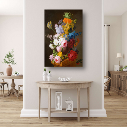 Weelderig bloemstilleven - Pieter Faes canvas met baklijst