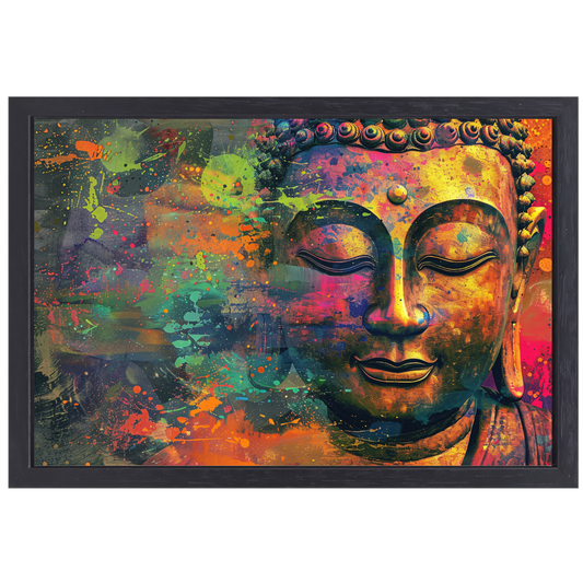 Abstracte Boeddha in Kleureplosie canvas met baklijst