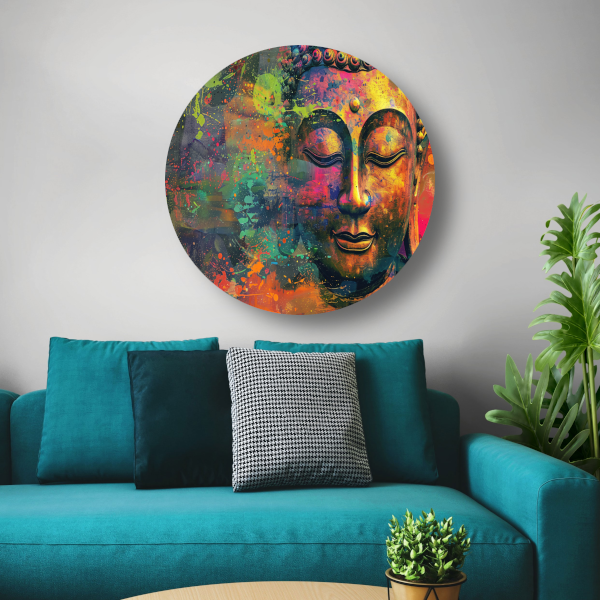 Abstracte Boeddha in Kleureplosie forex muurcirkel