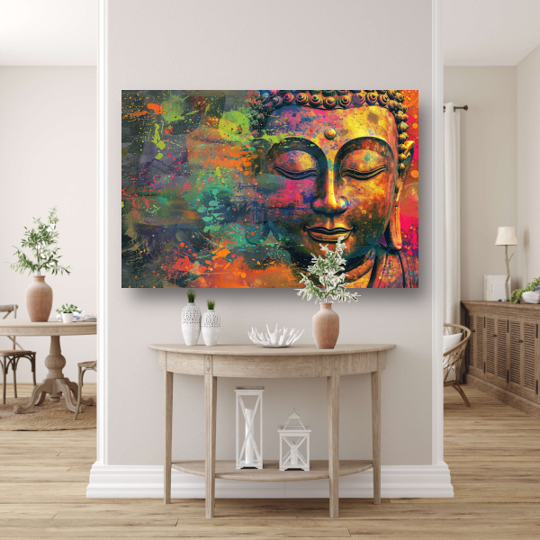 Abstracte Boeddha in Kleureplosie canvas