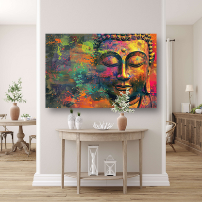 Abstracte Boeddha in Kleureplosie canvas