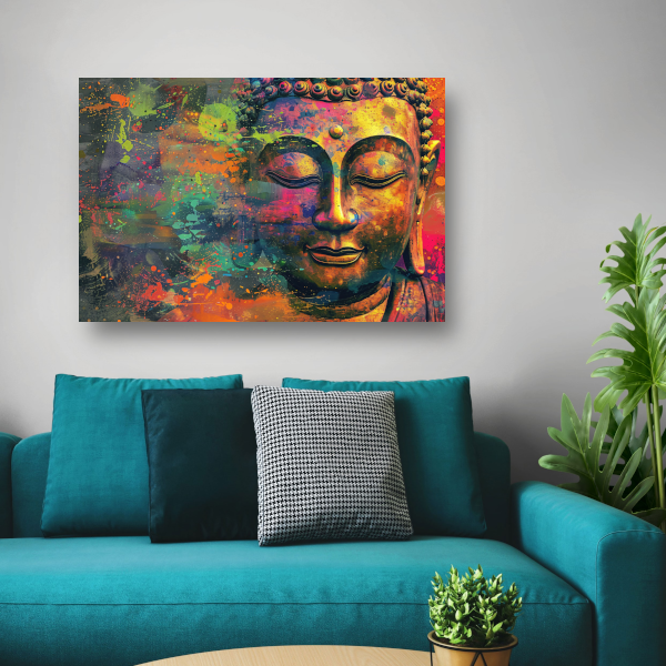 Abstracte Boeddha in Kleureplosie canvas