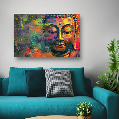 Abstracte Boeddha in Kleureplosie canvas
